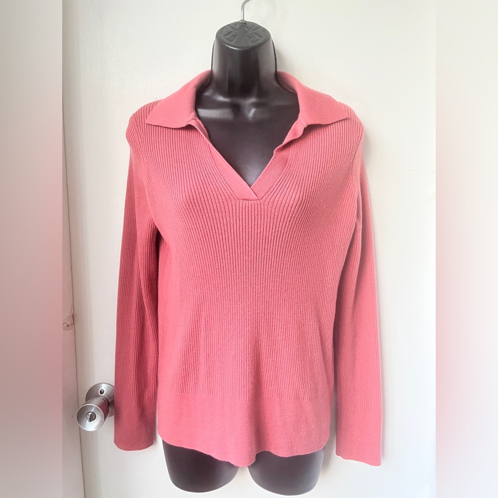 Saks Fifth Avenue Wool-Blend Rib-Knit Polo Sweater size Sz M